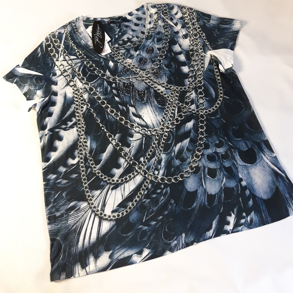 NWT New Avenida Azul Short Sleeve Shirt Top 2X
